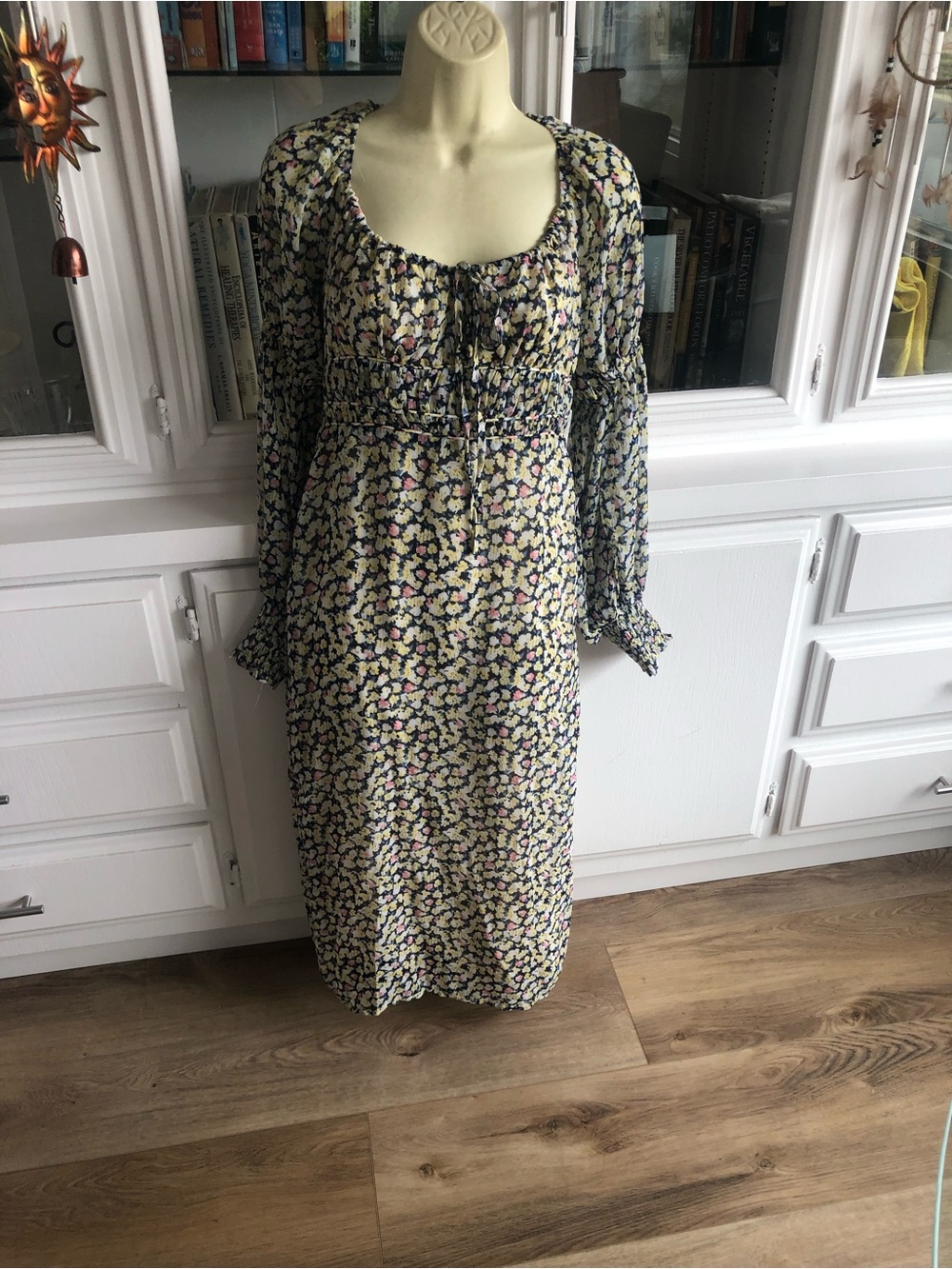 Floral Print Long Sleeve Maxi Dress - Cream & Pink